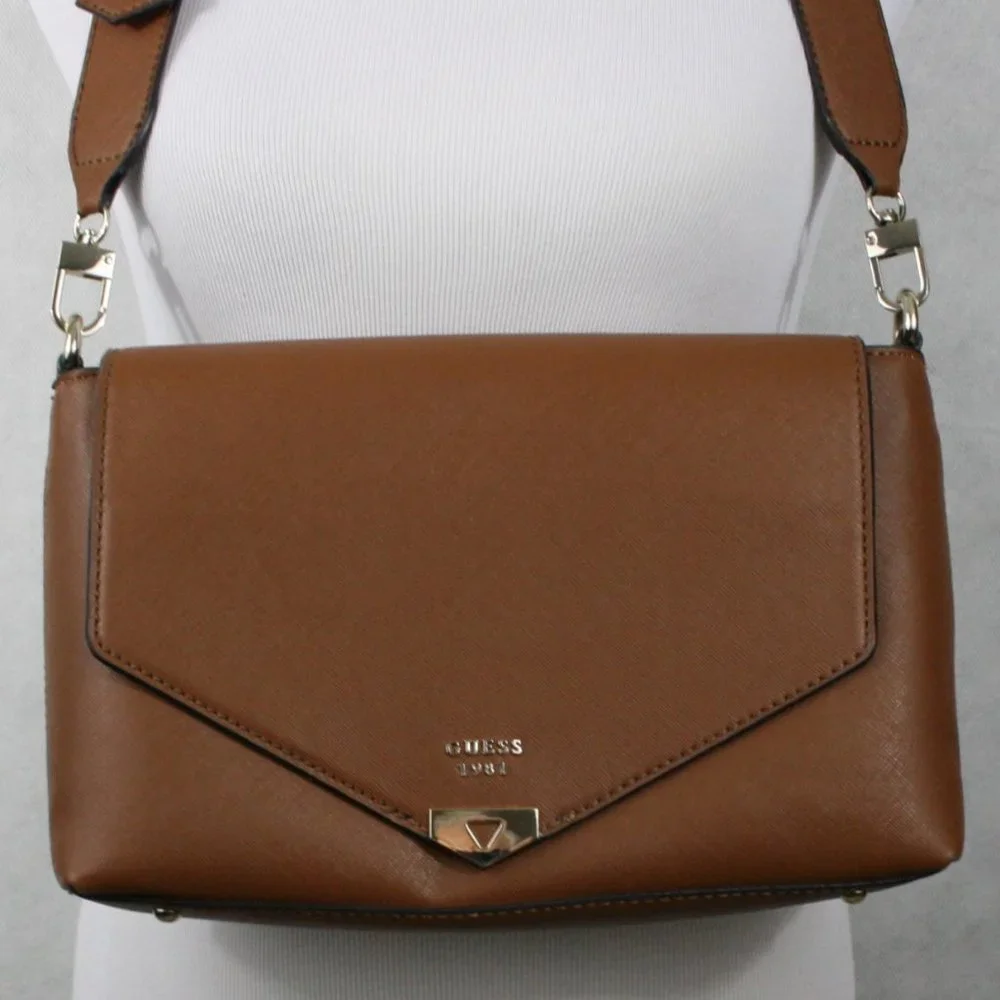 Guess Brown Faux Leather Shoulder Bag w/ Removable Wide Shoulder Strap EUC - Picture 2 of 15